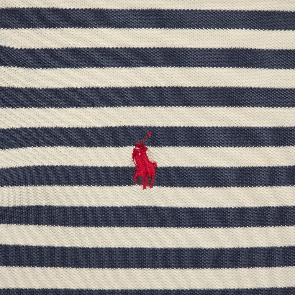 Vintage 90s Polo Ralph Lauren Polo Shirt L Blue White Striped Short Sleeve Vtg